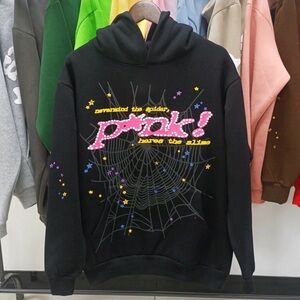 Black pink Hoodie with Spider Web and Star Design